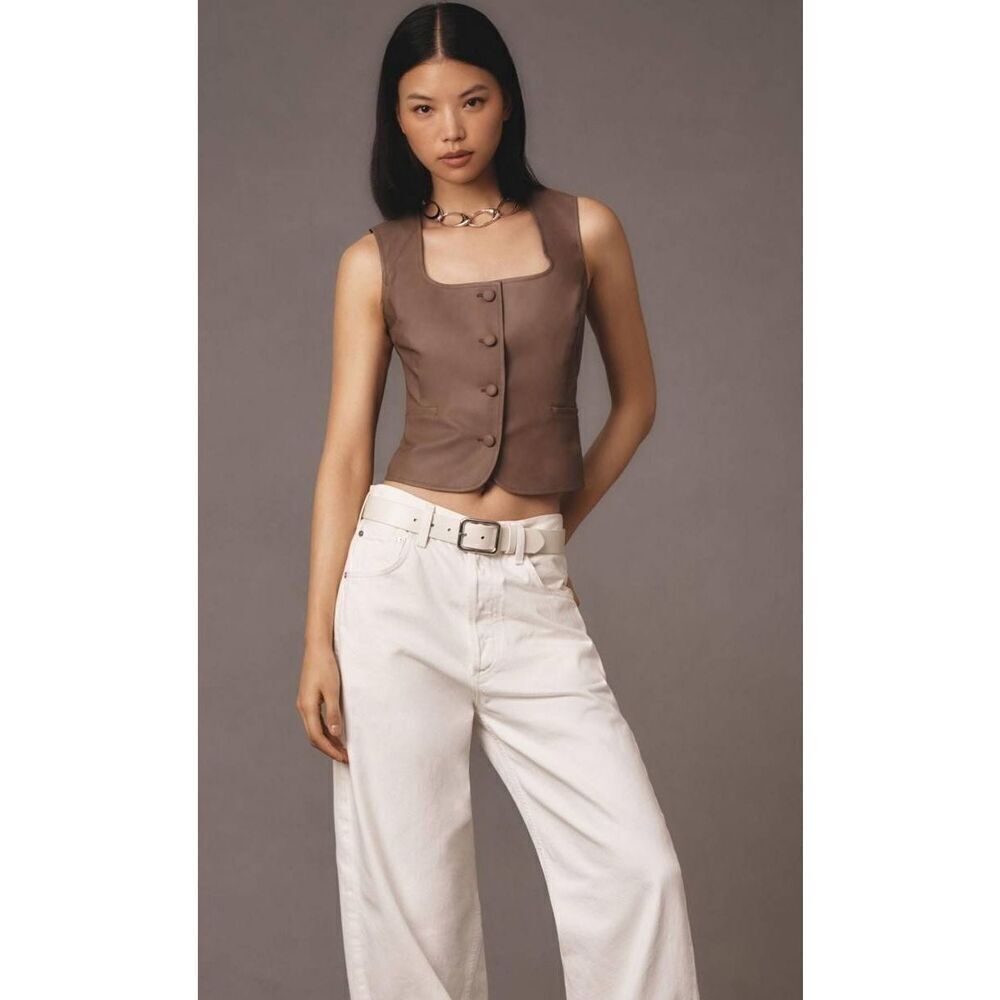 Anthropologie Flat White Faux Leather Vest Size XL NWT